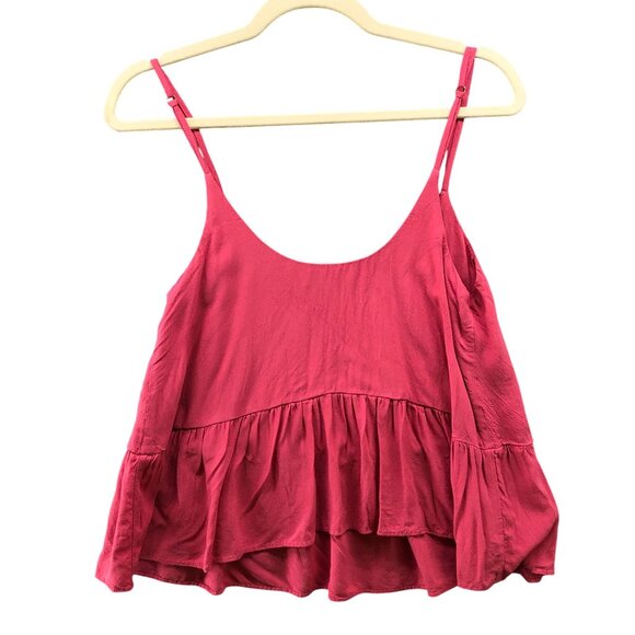 TopShop Peplum Cami Top Womens Size 2 Pink Scoop Neck Cropped Viscose - Picture 2 of 10